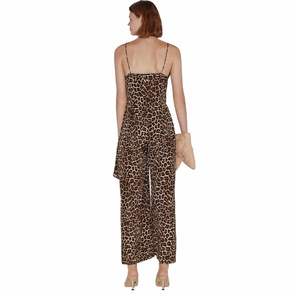 Zara S Women's Leopard Print Wide Leg Jumpsuit Wedding Guest Cocktail Date Boho‎ - Picture 3 of 16
